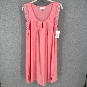 Miss Elaine Womens Scoop Neck Nightgown Size M Rose Pink Lace Trim Pleated NEW